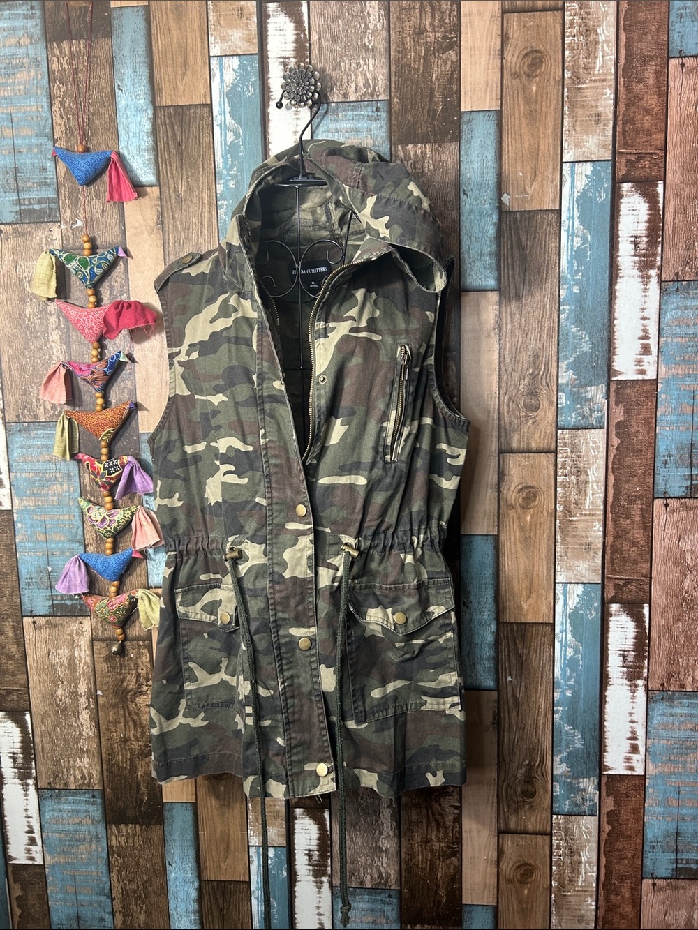 Zenana cotton Camouflage Sleeveless Utility Hooded Vest